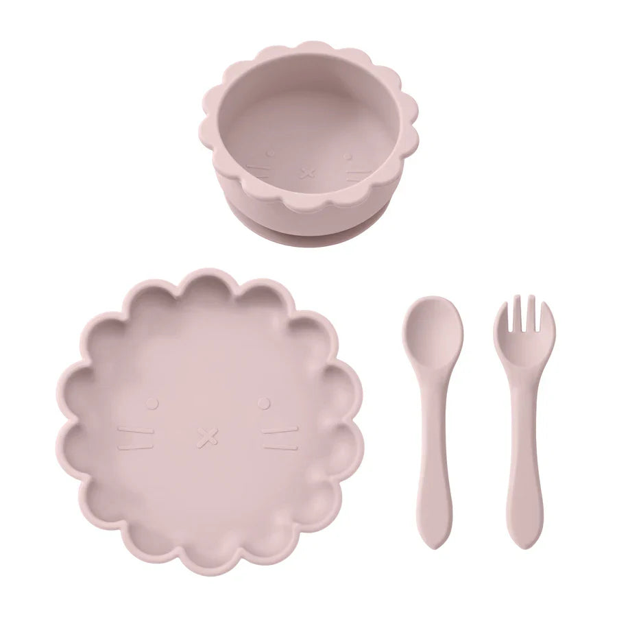 Cute lion head shaped silicone plate & bowl for infant and toddler feeding times