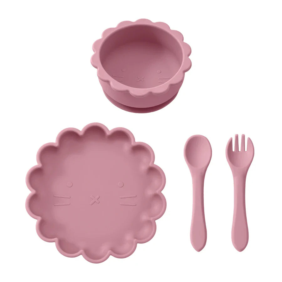 Baby Silicone Lion Tableware Set - Plate, Bowl, Spoon & Fork