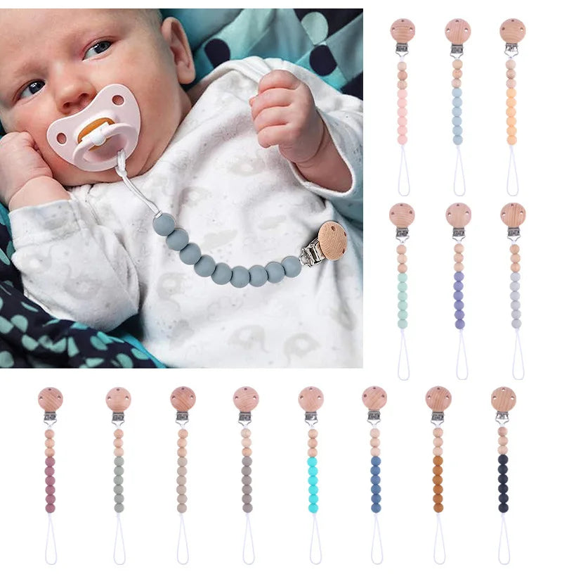 Baby Silicone Pacifier Clip Chain with Beads - Anti-Drop Design