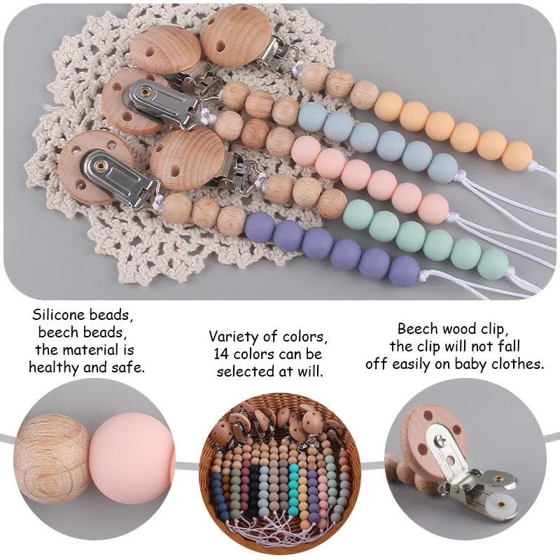 Baby Silicone Pacifier Clip Chain with Beads - Anti-Drop Design