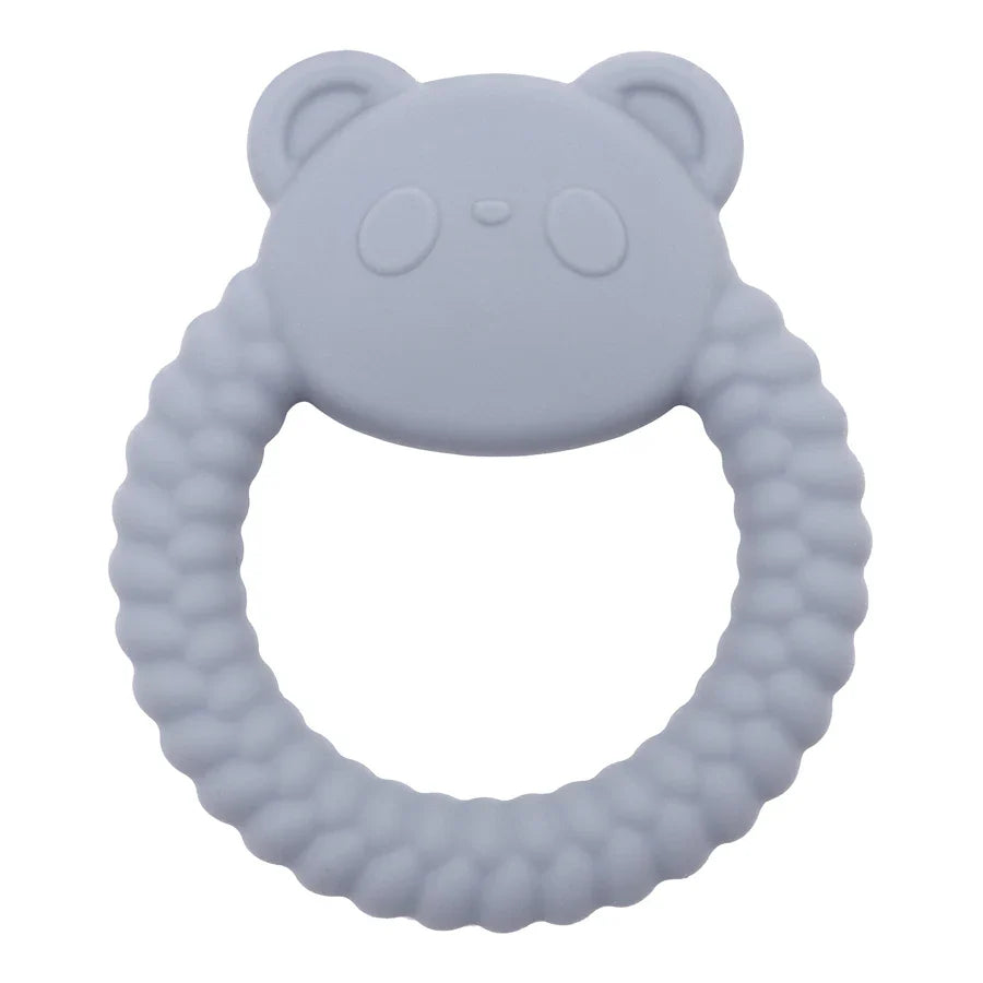 Playful panda silicone teether, a gentle and safe infant toy for chewing and gum soothing.