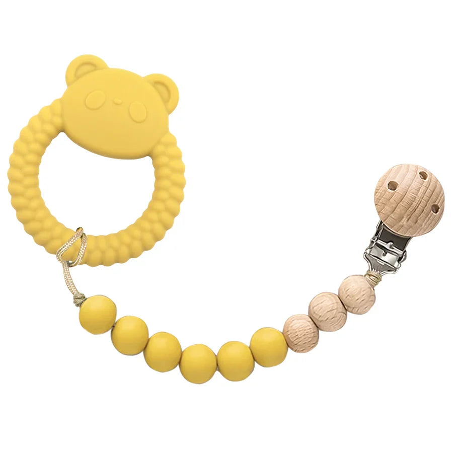 Soft texture silicone panda teether, an ideal oral care toy for gentle gum stimulation.