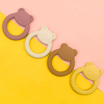 Infant teething toy: soft silicone panda teether, ideal for baby oral care and gum relief.