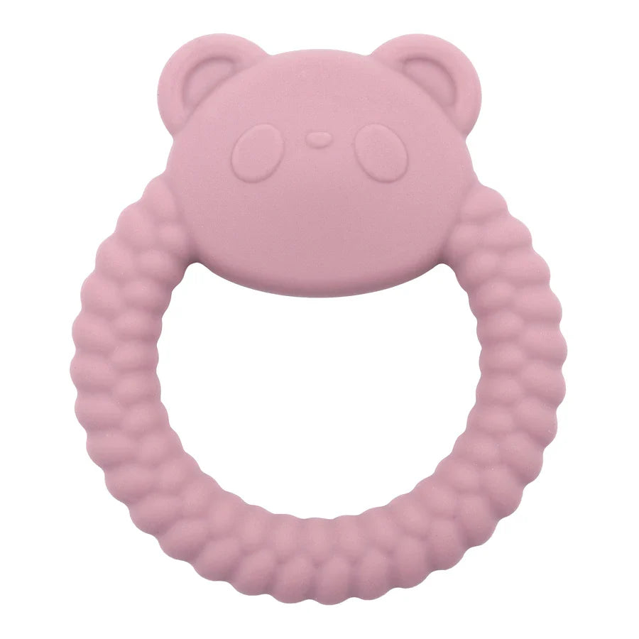 Soothing baby teether: flexible silicone panda, designed for easy grip and gum massage.