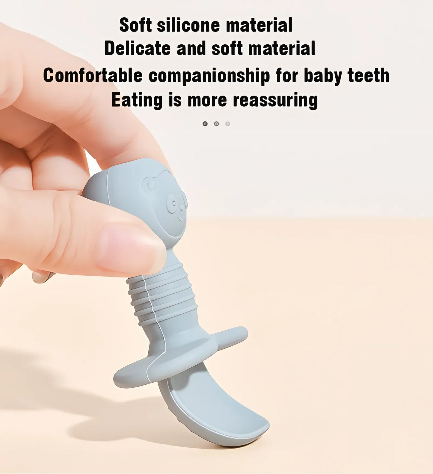 Practical baby utensils, silicone spoon and fork with premium wooden handles