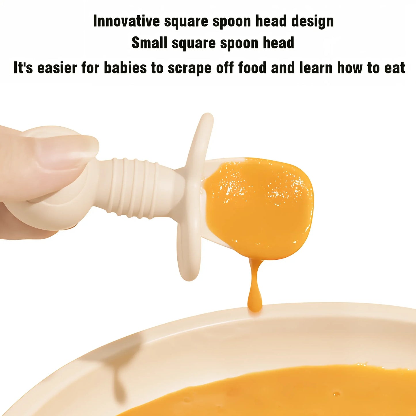 Baby essentials mealtime set: soft tip silicone spoon & fork, natural wood handles