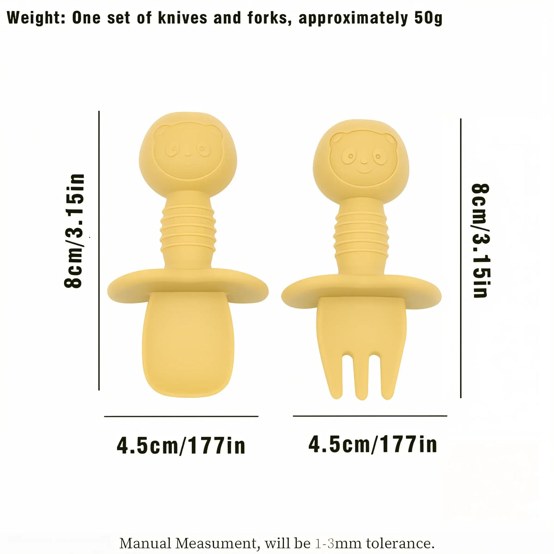 Self-feeding baby spoon & fork with durable silicone heads and smooth wooden handles