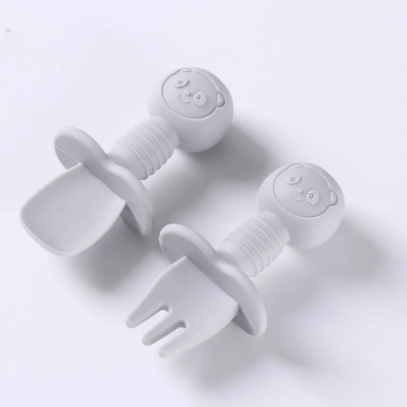 Silicone baby spoon and fork set, perfect for little hands learning to self-feed
