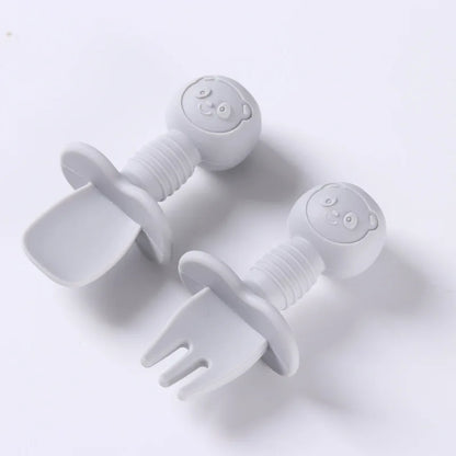 Silicone baby spoon and fork set, perfect for little hands learning to self-feed