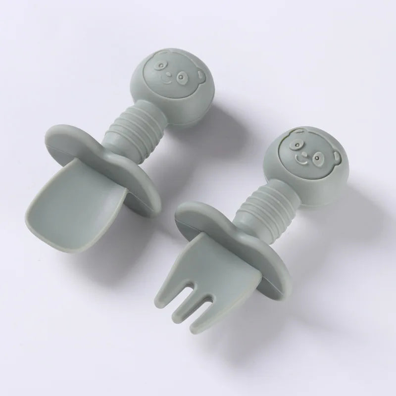 Natural wood and silicone baby feeding utensils, BPA-free for safe meal times