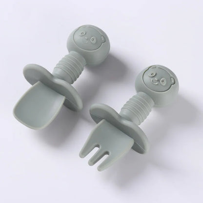 Natural wood and silicone baby feeding utensils, BPA-free for safe meal times