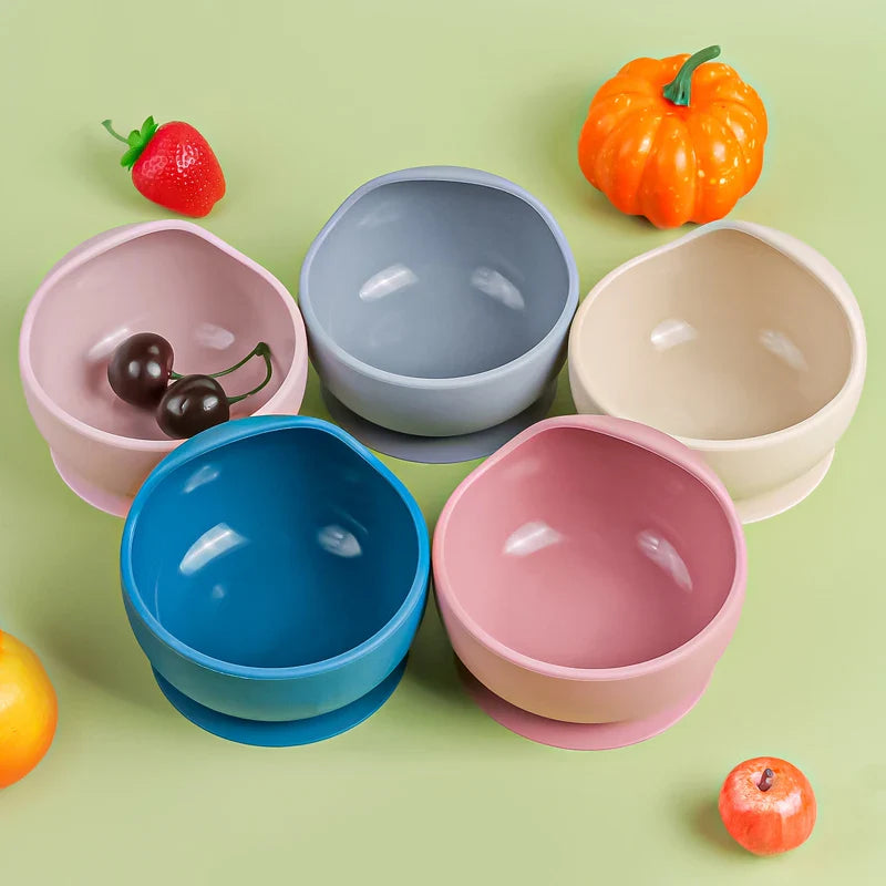 Assorted blue silicone suction bowls, perfect baby gift for new parents