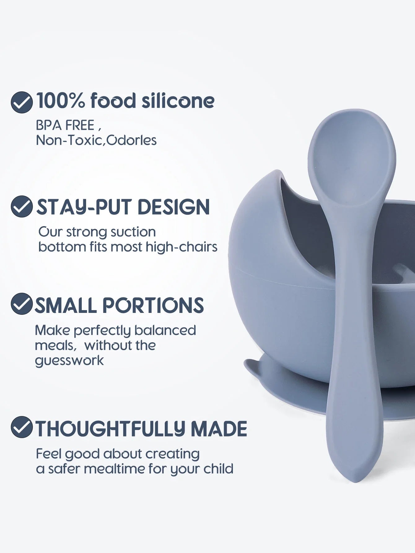 Toddler feeding silicone bowl with strong suction base, blue, for baby led weaning