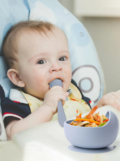 Infant dinnerware set, blue silicone suction bowl, ideal for baby mealtime