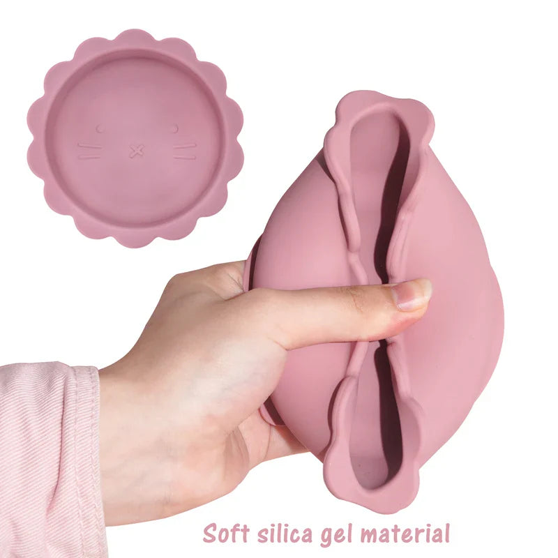 Pink baby silicone suction bowl with lid, perfect baby shower gift idea