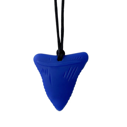 Ergonomic design of a silicone teether necklace, easy for tiny hands to grasp for teething relief.