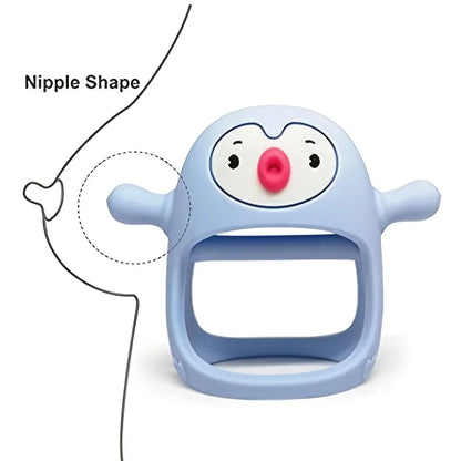 Brightly colored silicone infant teether, engaging babies while soothing their gums