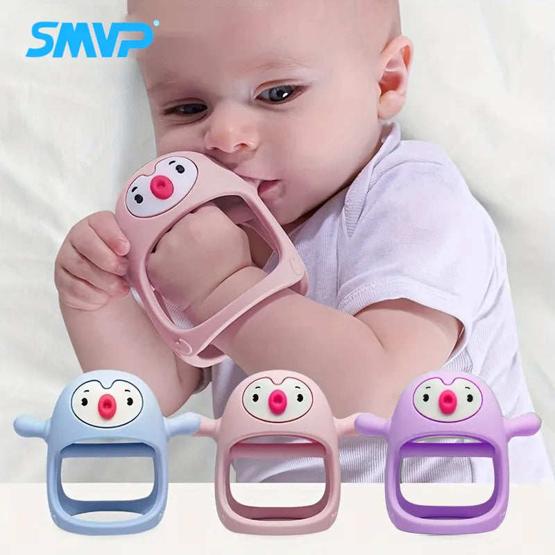 Soft green silicone baby teether, food-grade and BPA-free for safe infant chewing relief