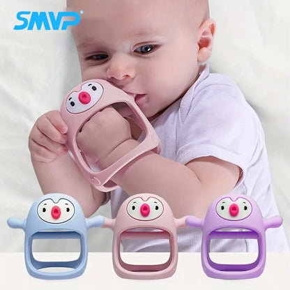 Soft green silicone baby teether, food-grade and BPA-free for safe infant chewing relief