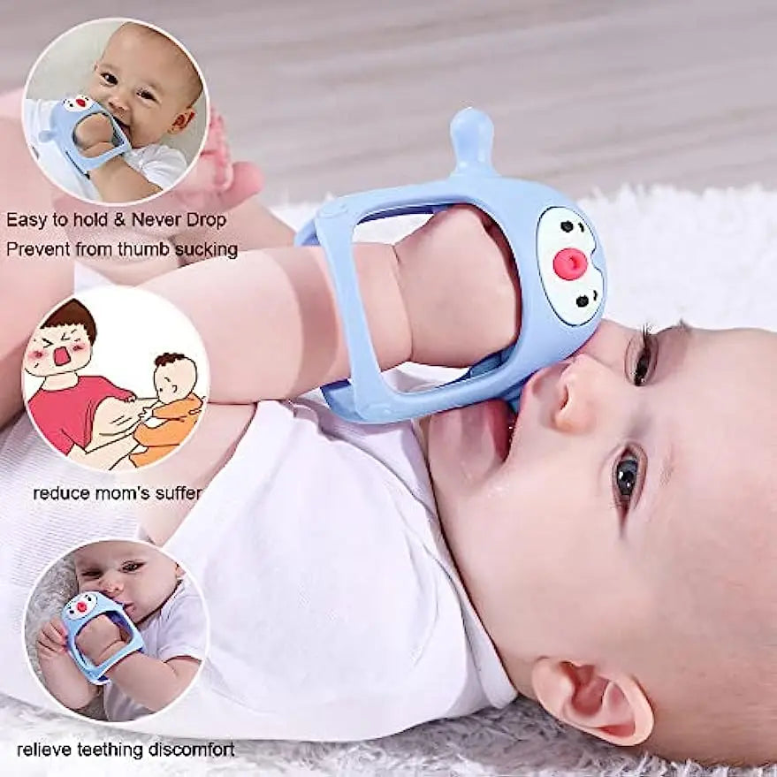 Portable infant teething toy made of non-toxic silicone, perfect for newborn gum soothing