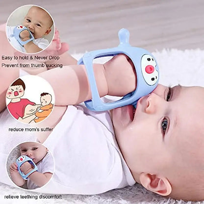 Portable infant teething toy made of non-toxic silicone, perfect for newborn gum soothing