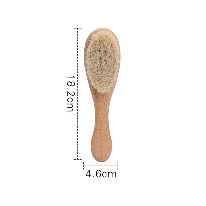 Baby soft boar bristle wooden hair brush and comb set for delicate scalps, newborn grooming gift