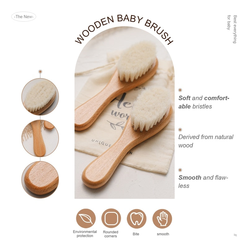 Deluxe baby wooden brush and comb set, a perfect natural gift for newborn baby showers