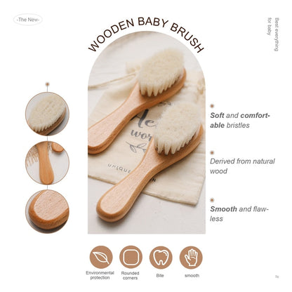 Deluxe baby wooden brush and comb set, a perfect natural gift for newborn baby showers