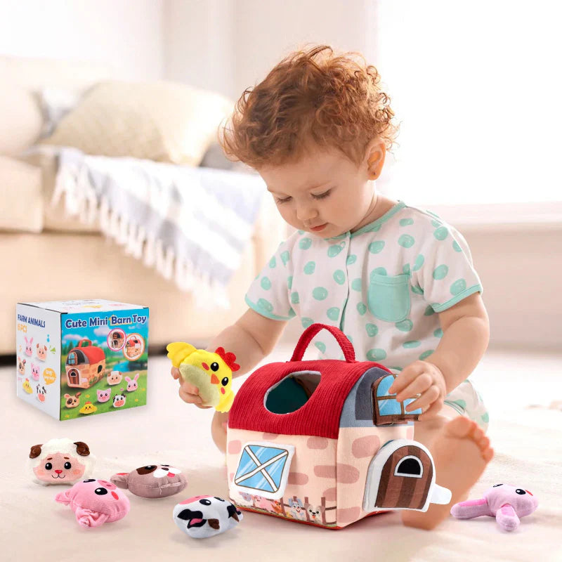 Baby soft farmhouse plush toy with adorable farm animal friends for toddlers, promoting imaginative play.