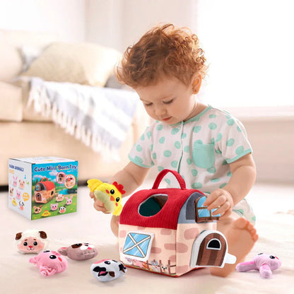 Baby soft farmhouse plush toy with adorable farm animal friends for toddlers, promoting imaginative play.