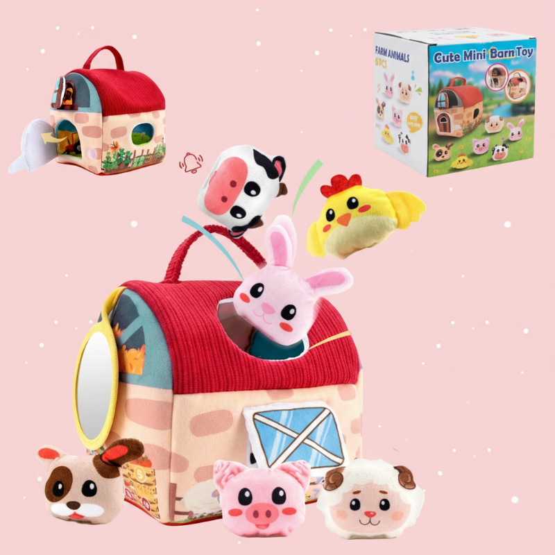 Imaginative play plush farmhouse and animal set, a safe and soft toy for infants and young children.