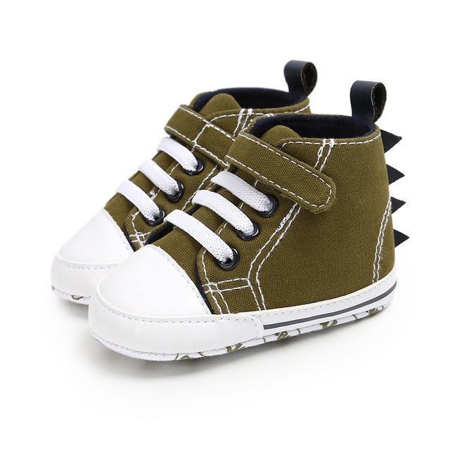 Canvas baby pre-walker shoes featuring a soft sole and anti-slip grip for infants