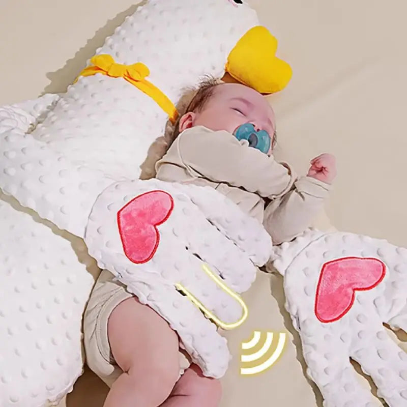 Baby Soothing Goose Plush Sleep Aid Pillow (white) for newborns with gentle flapping, remote control included.