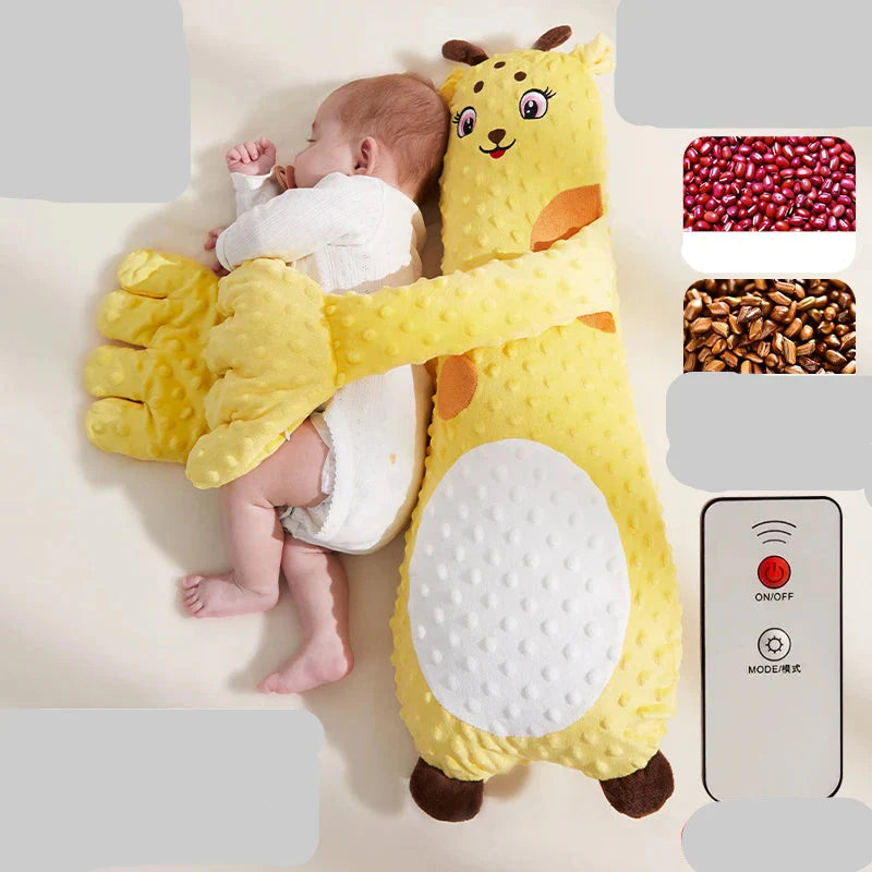 Baby Soothing Goose Plush Sleep Aid Pillow positioned in a crib, providing comfort and aiding sleep.