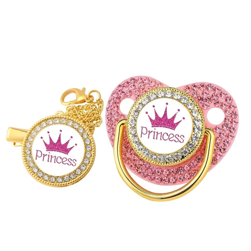 Close-up of BPA-free silicone soother from the Baby Sparkle Pacifier Clip Set, soft and safe