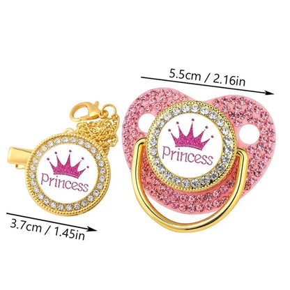 Newborn gift: Pink rhinestone pacifier clip and BPA-free silicone soother for baby comfort and fashion