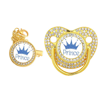 High-quality baby accessory: Rhinestone pacifier clip with secure clasp and BPA-free silicone soother
