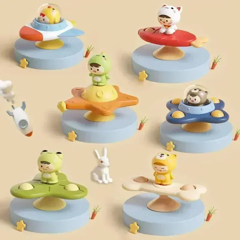 Baby spinning suction cup toy with colorful gears for fine motor skill development and sensory play