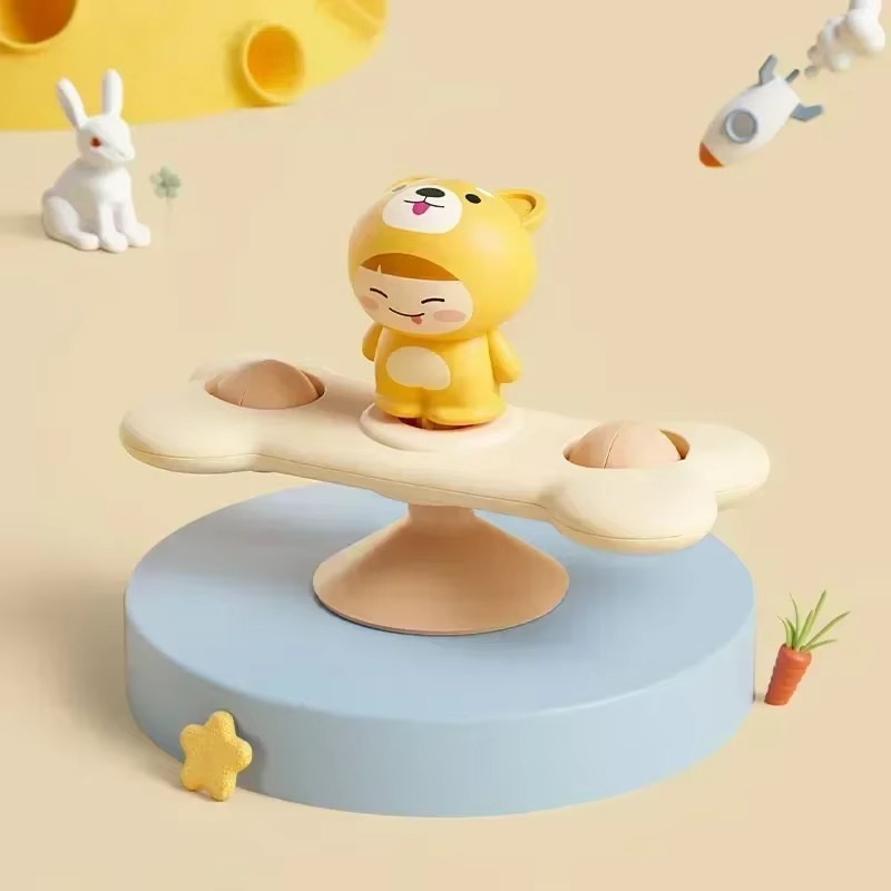 Collection of various colored suction cup spinning toys for children, promoting cognitive skills
