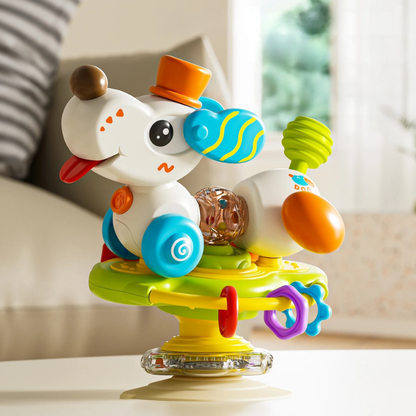 Baby spinning toy with strong suction base, colorful & engaging for highchair playtime, teething relief