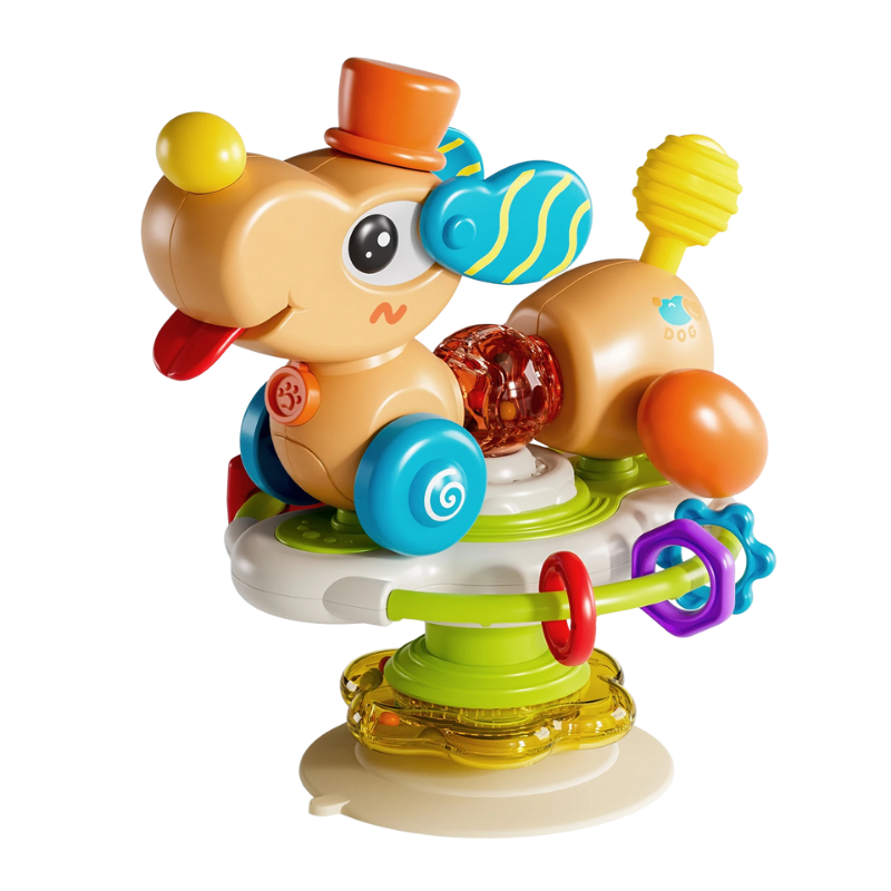 Portable baby spinner toy with multiple colors & shapes, ideal for high chair, travel, or floor play