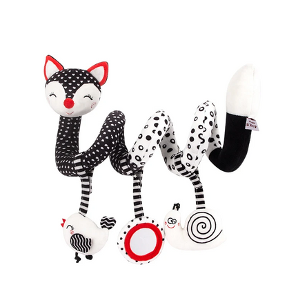 Spiral toy for pram, bright and textured, encourages reaching and batting for babies