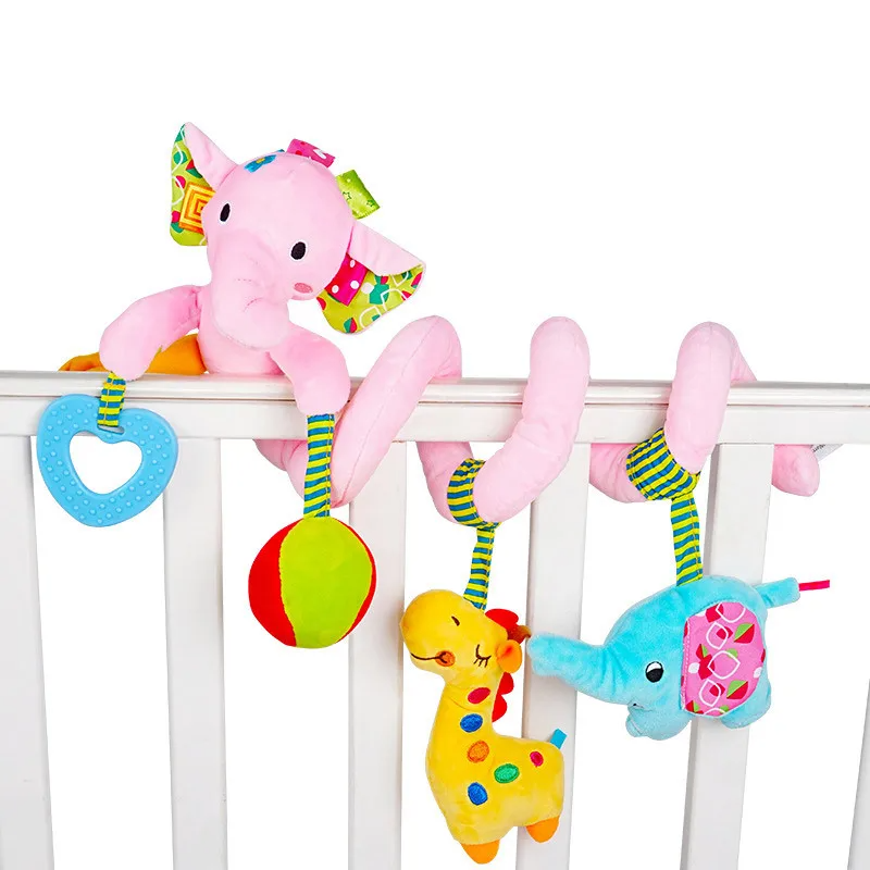 Soft spiral newborn toy, multi-textured, designed for car seat and cot entertainment