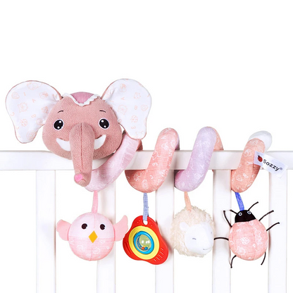 Car seat plush spiral toy, safe for newborns, provides entertainment on the go