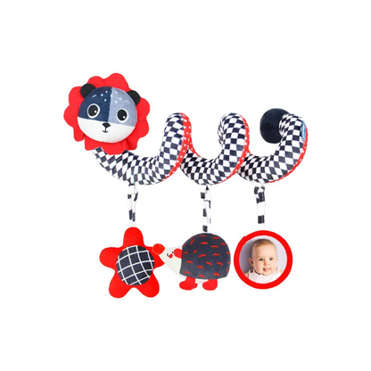 Soft spiral newborn toy with adorable hanging figures, stimulates imagination & interaction
