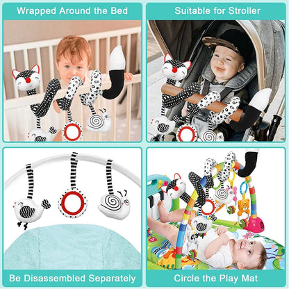 Newborn infant spiral toy, plush and soft, designed for car seat and pram entertainment