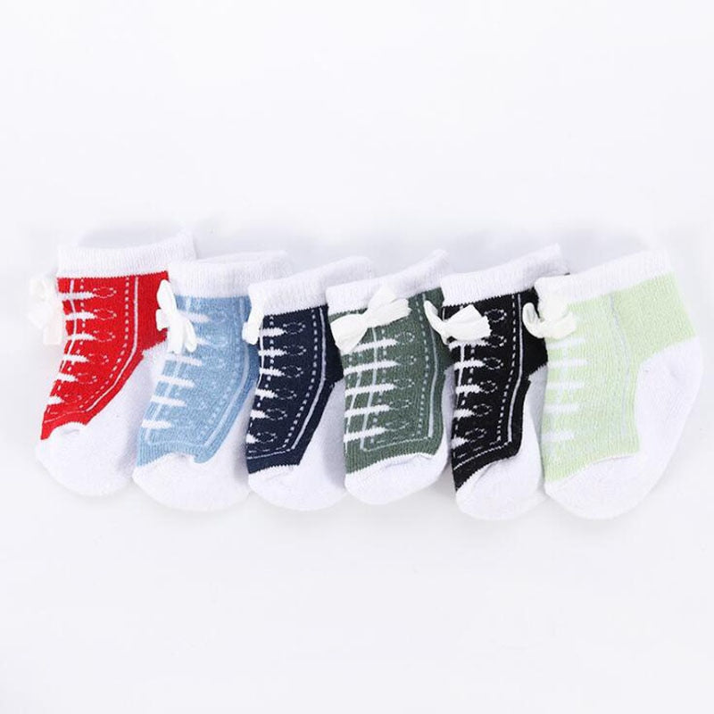 High-quality cotton infant socks: blue sports shoe design for babies 0-12 months, durable and soft