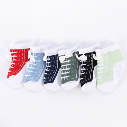 High-quality cotton infant socks: blue sports shoe design for babies 0-12 months, durable and soft