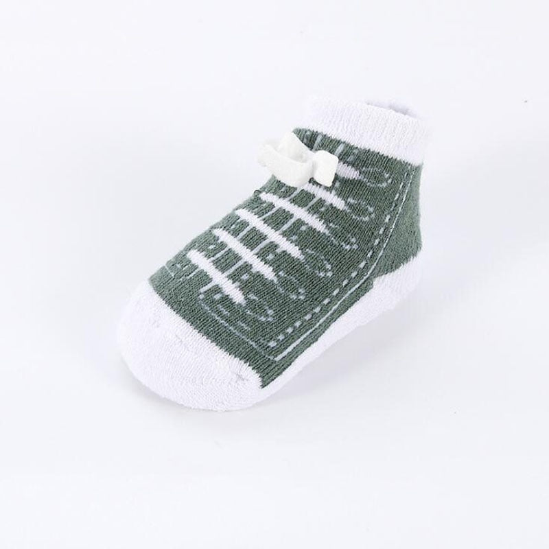 Newborn essentials: colorful sports shoe patterned baby socks, made from breathable cotton for infants