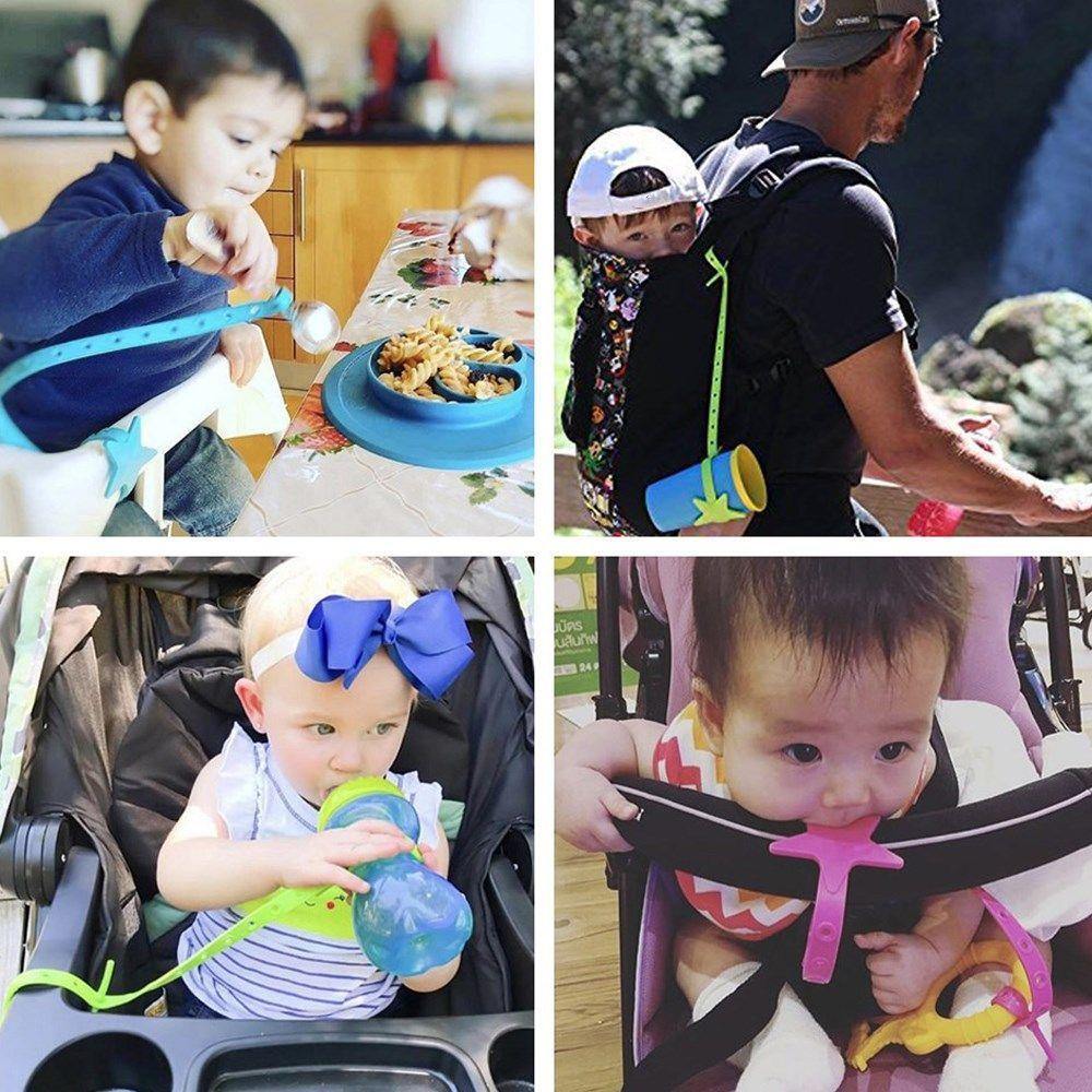 Reliable non-toxic silicone pacifier holder, star design for secure baby infant care.